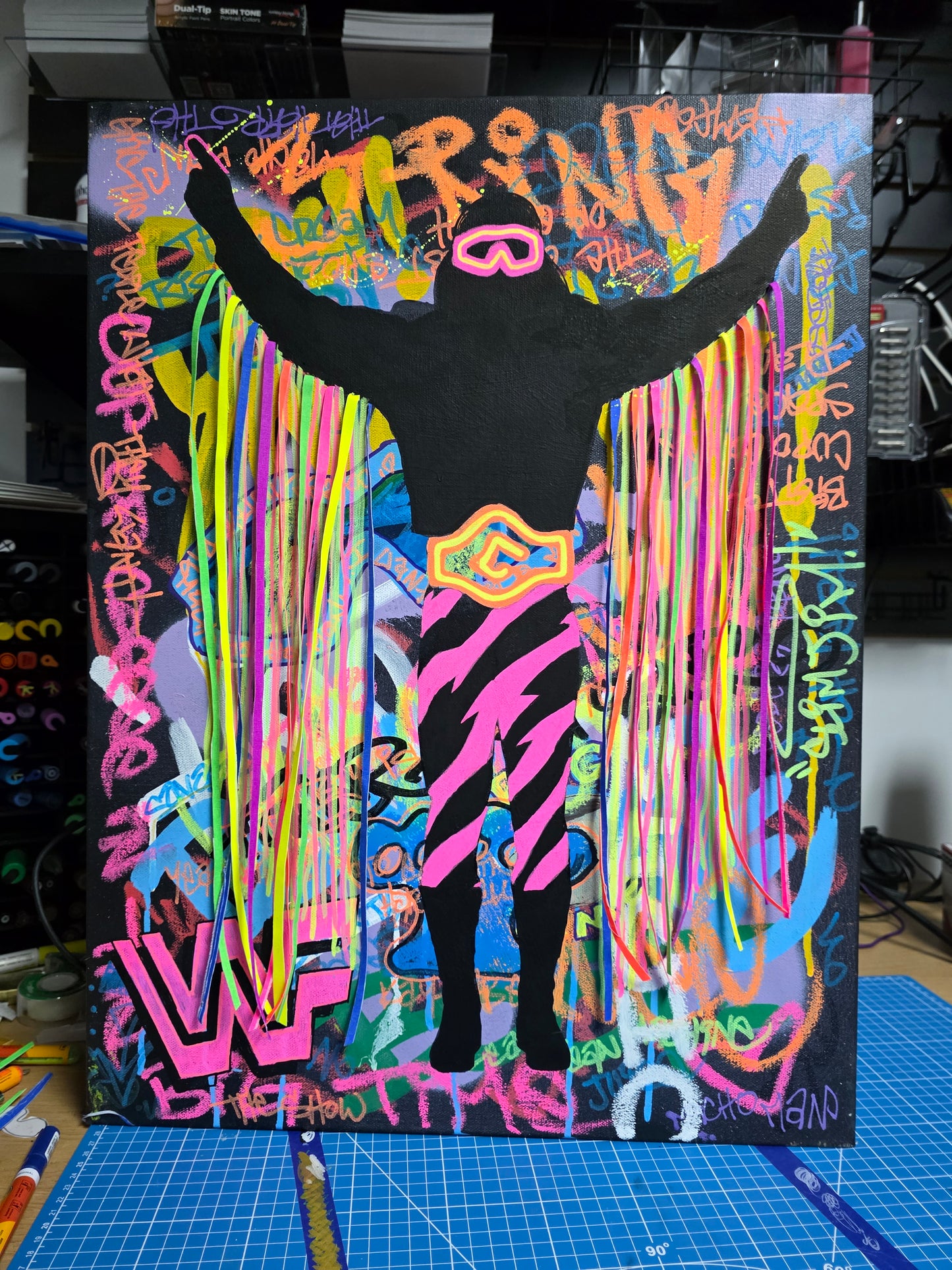 "Macho Man" Neon Graffiti Original Mixed Media Painting