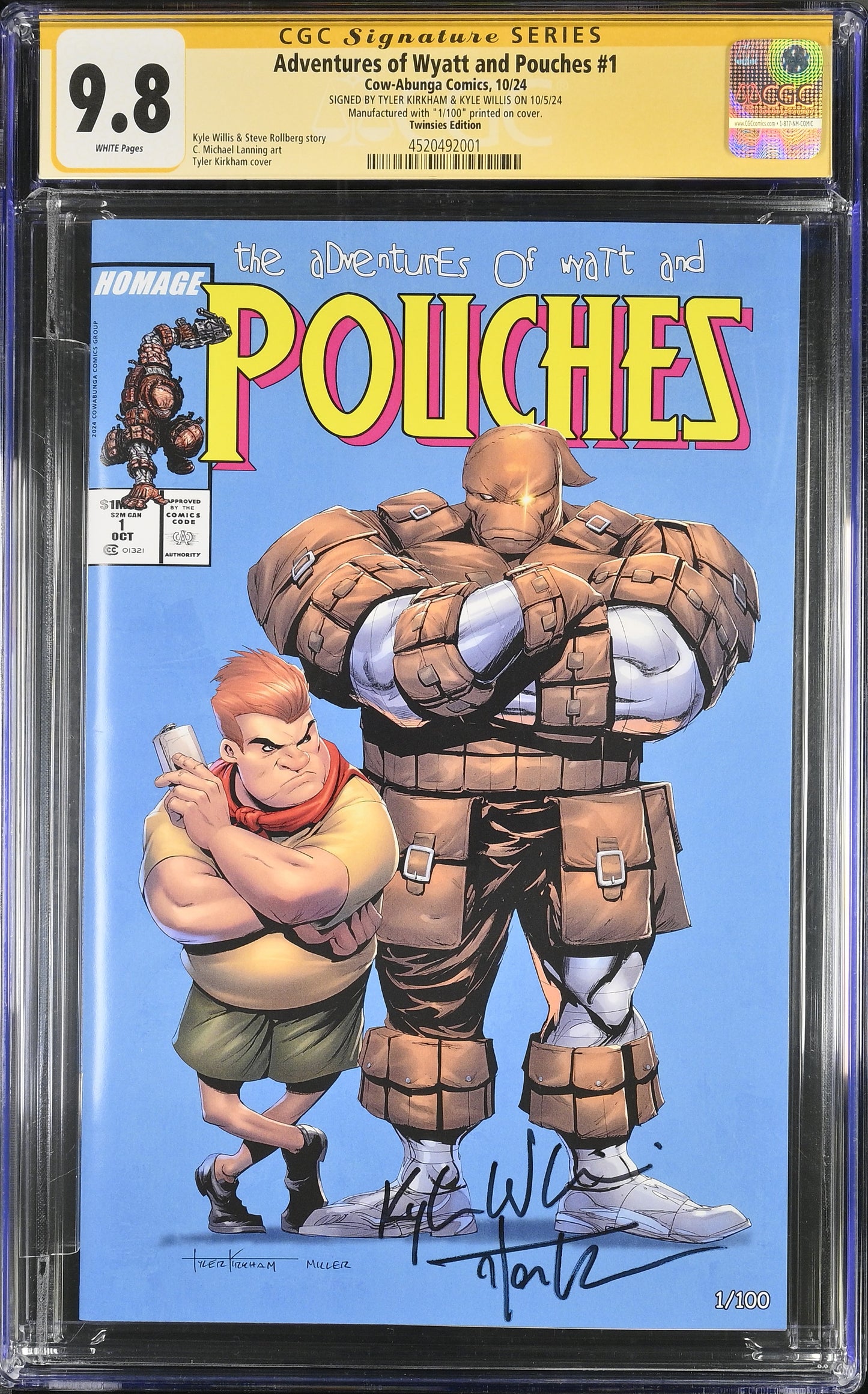 Adventures of Wyatt and Pouches #1 — Tyler Kirkham Cover CGC 9.8 Signature Series — 1/100 — Dual Signed