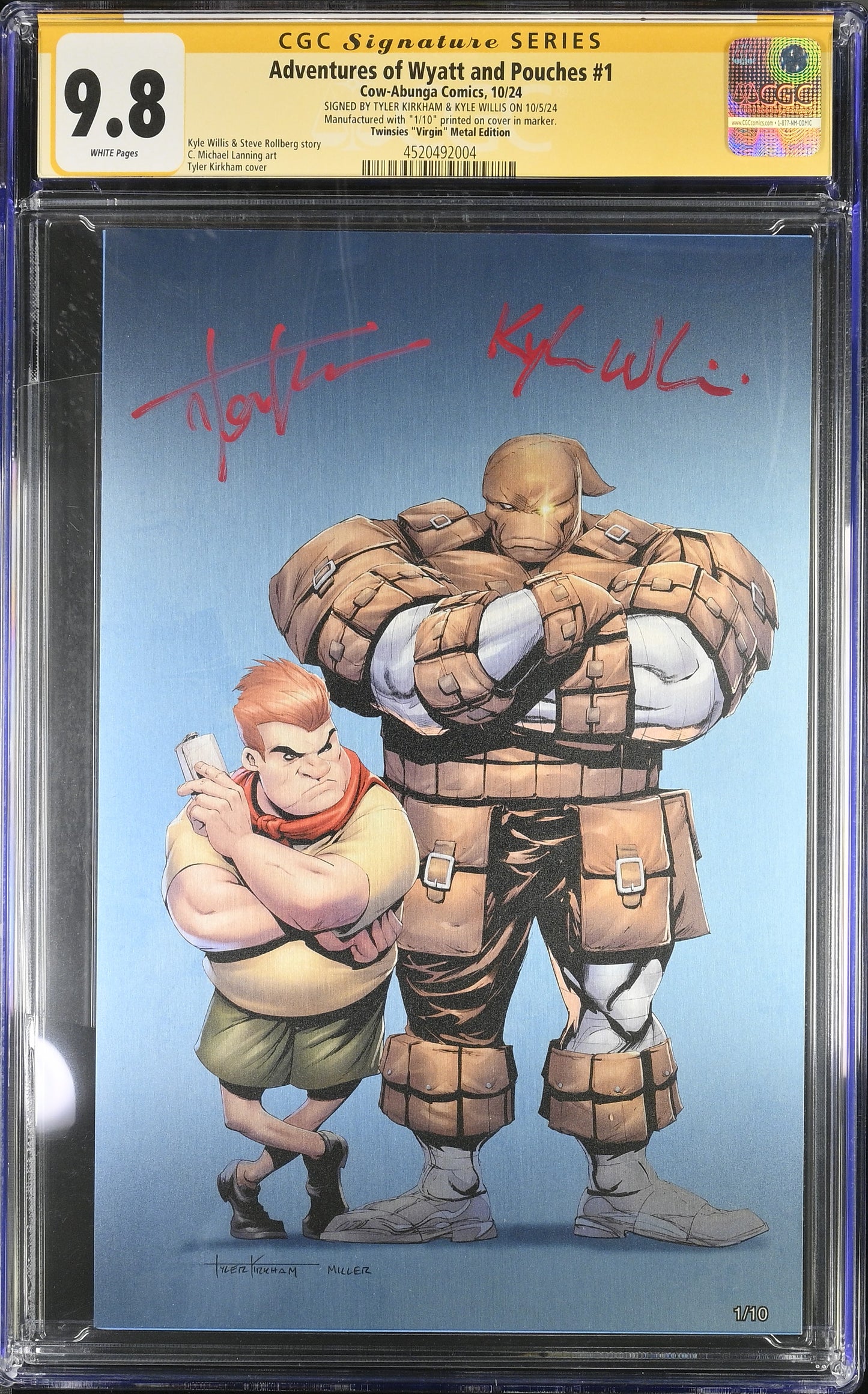 Adventures of Wyatt and Pouches #1 — Tyler Kirkham Virgin Metal Edition CGC 9.8, 1/10 — Dual Signed