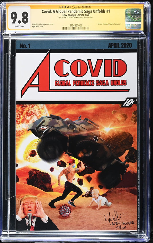 Covid: A Global Pandemic Saga Unfolds #1 CGC 9.8  — Signature Series — Action Comics #1 Homage