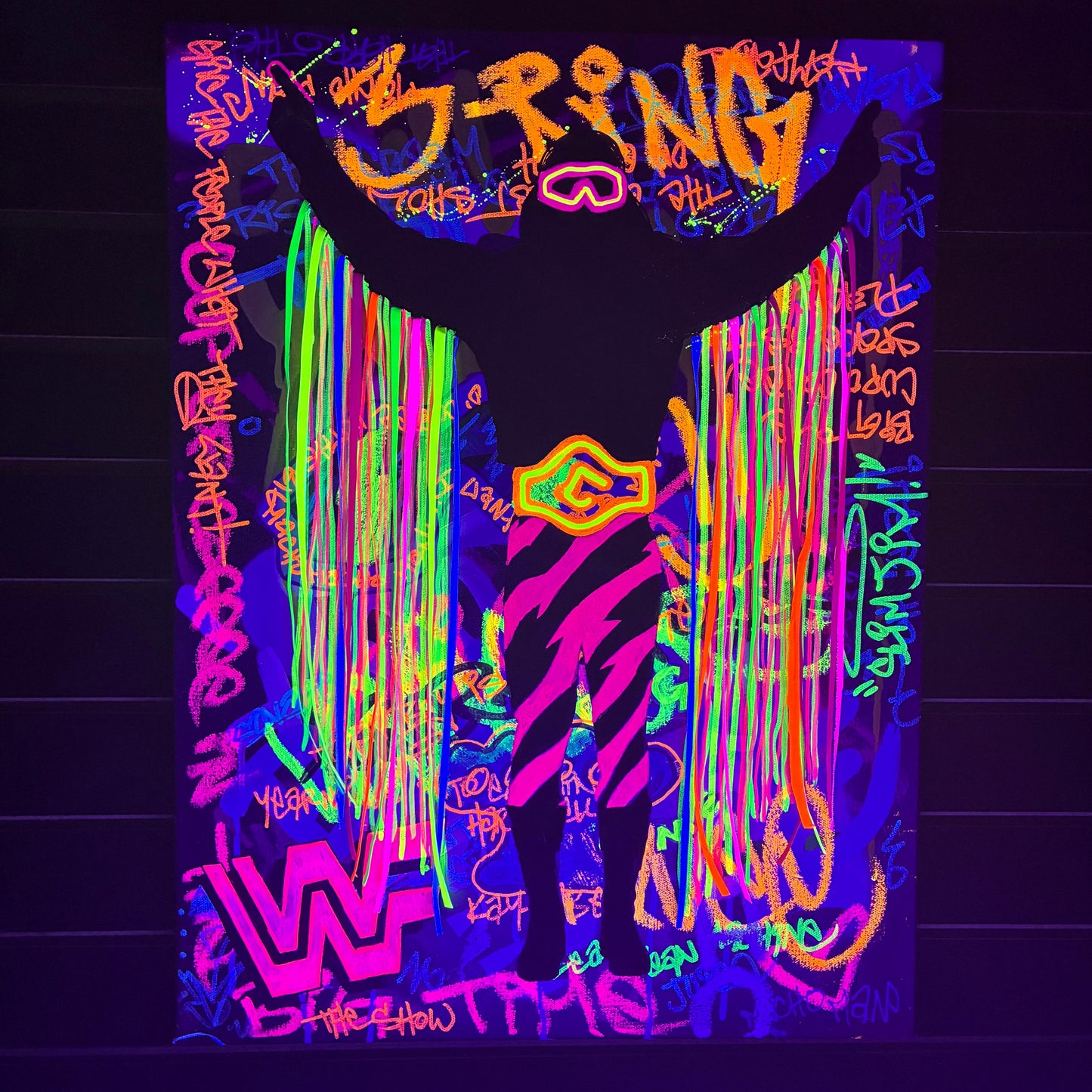 "Macho Man" Neon Graffiti Original Mixed Media Painting