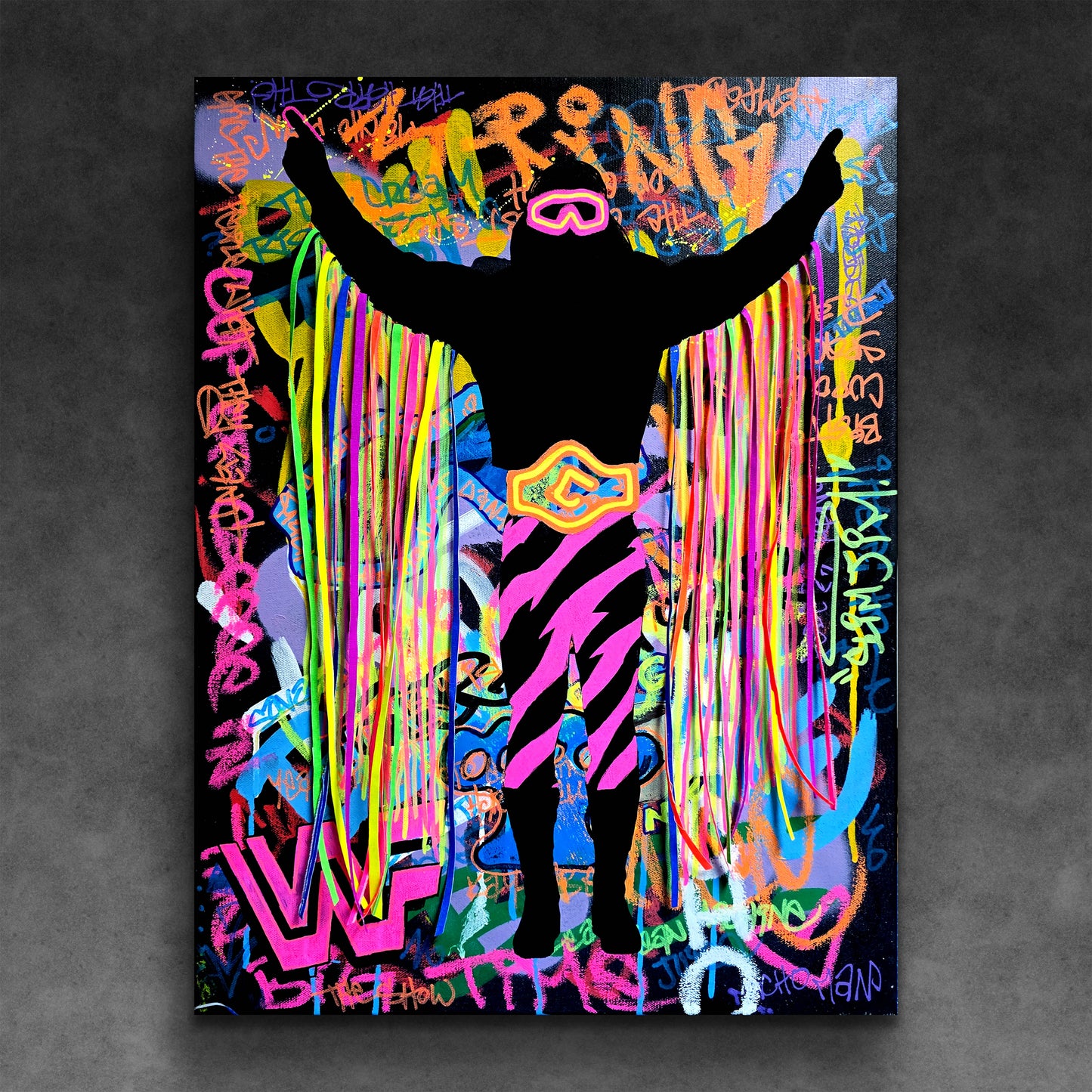"Macho Man" Neon Graffiti Original Mixed Media Painting