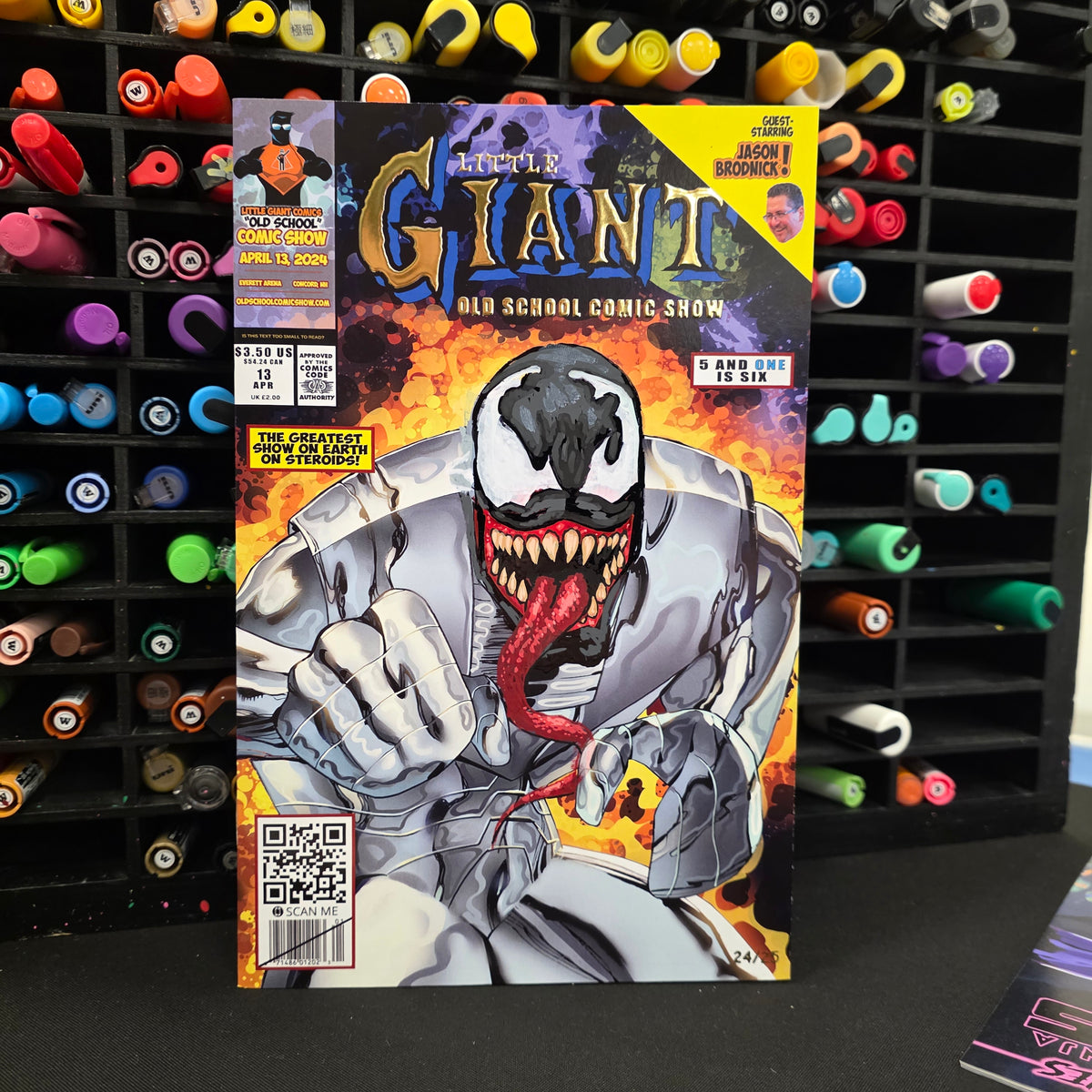 Little Giant show program gold spot foil with 1/1 hand painted Venom remarque